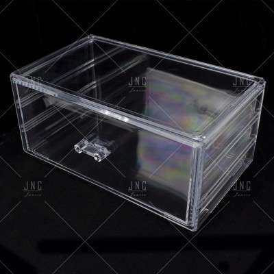 Caixa organizadora transparente em acrílico com gaveta