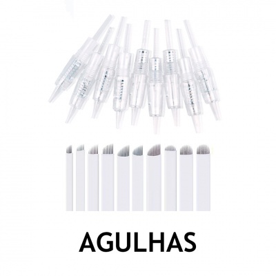 Agulhas de micropigmentação transparentes com diferentes formas de lâminas