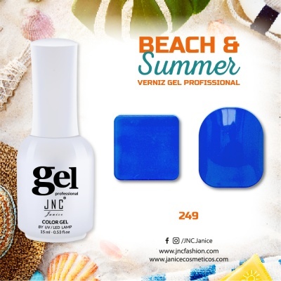 Verniz gel azul profissional JNC Fashion com frasco branco e amostras de cor azul