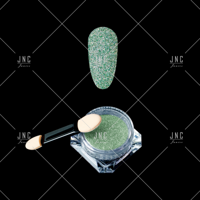 Pó de glitter verde metálico em frasco transparente com pincel aplicador