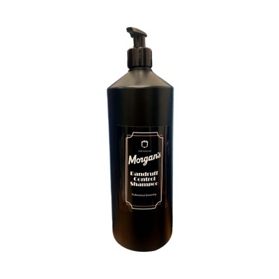 Frasco preto de shampoo Morgans com rótulo branco