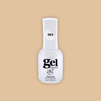Frasco branco de verniz gel para unhas com tampa e texto identificador