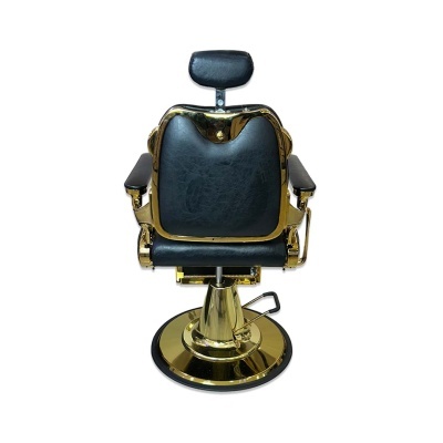 Cadeira de barbeiro preta com detalhes dourados