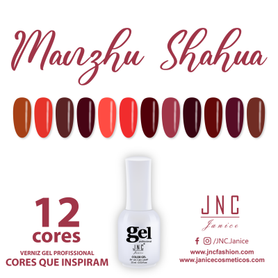 12 cores de verniz gel JNC Janice e frasco branco do produto