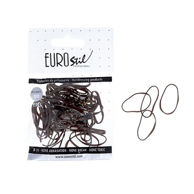 Pack de elásticos para cabelo castanhos da EURO stil PROFESSIONAL em embalagem de plástico