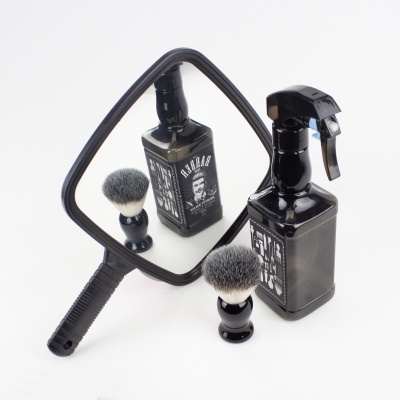 Conjunto de escova, espelho e frasco pulverizador preto para barbear
