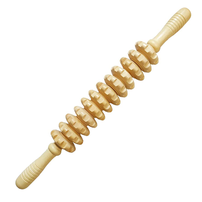 Rolo de madeira para massagem com discos giratórios