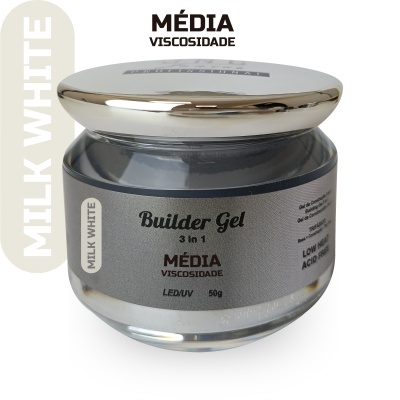 Frasco de Builder Gel Milk White com tampa prateada