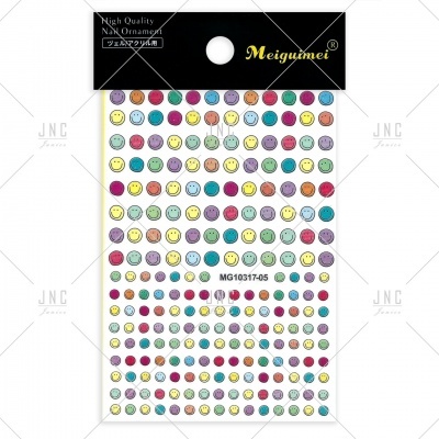 Adesivos para unhas circulares coloridos com carinhas sorridentes em embalagem Meiguimei