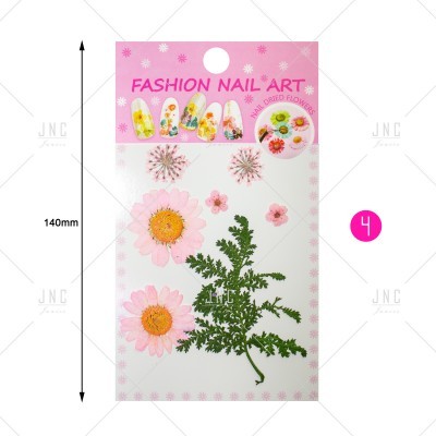 Adesivos unhas flores naturais secas rosa verde embalagem rosa