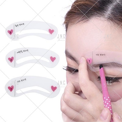 Conjunto de moldes para sobrancelha em plástico branco com corações cor-de-rosa e numeração
