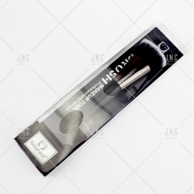 Pincel de maquilhagem profissional em embalagem transparente com cabo prateado e cerdas pretas