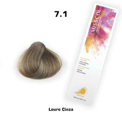 amostra de cabelo louro cinza com embalagem de coloração Misscol