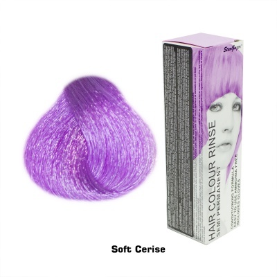 amostra de cor de cabelo roxa com caixa de tinta de cabelo