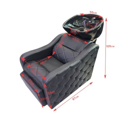 Cadeira de lavagem preta acolchoada com cuba de lavagem preta