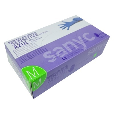 Caixa de luvas de nitrilo azuis SENSITIVE Sanyc tamanho M