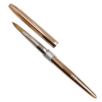 Pincel de pintura metálico dourado com cerdas finas e tampa