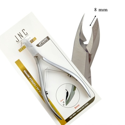 Alicate de cutícula JNC PRO aço inoxidável com lâminas de 8 mm na embalagem