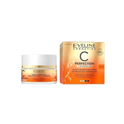Creme facial Eveline Cosmetics Perfection Vitamina C, embalagem e frasco laranja e branco