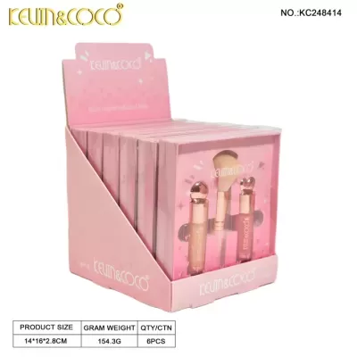 Conjunto de maquiagem KEVIN&COCO com pincel e frascos em caixa rosa