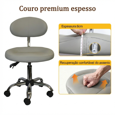 Cadeira de escritório cinzenta em couro com base cromada e rodas