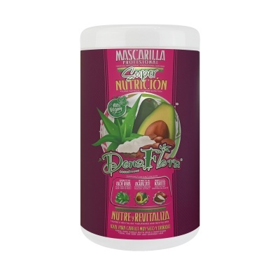Máscara para cabelo Dona Flora com ingredientes naturais e rótulo roxo