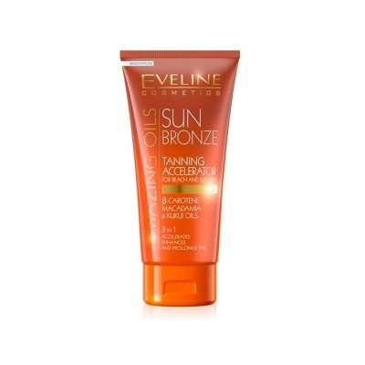 Frasco laranja do acelerador de bronzeado Sun Bronze da Eveline Cosmetics