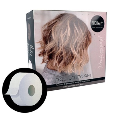 Caixa EUROstil Profissional Roll of Foam com mulher de cabelo ondulado na embalagem.