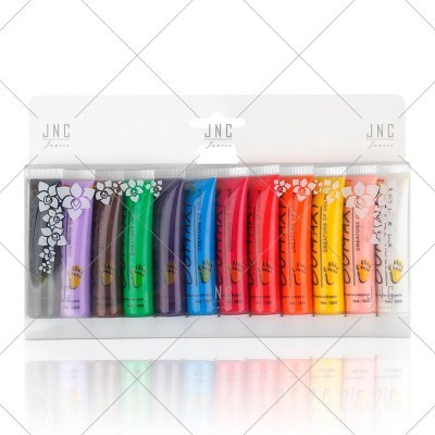 Conjunto de tubos de tinta acrílica colorida em embalagem transparente