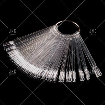 Amostras de unhas em leque de plástico transparente com anel metálico