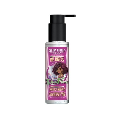 Frasco de sérum fluido para cabelo encaracolado com doseador e rótulo rosa