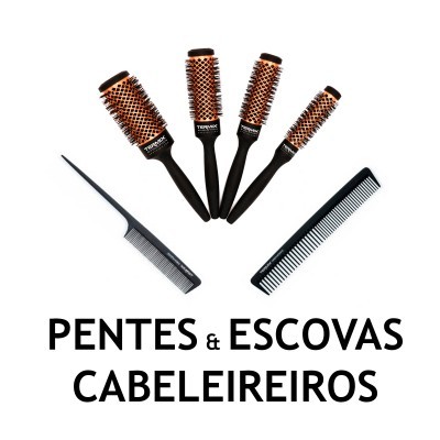 Conjunto de quatro escovas térmicas e dois pentes pretos para cabelo
