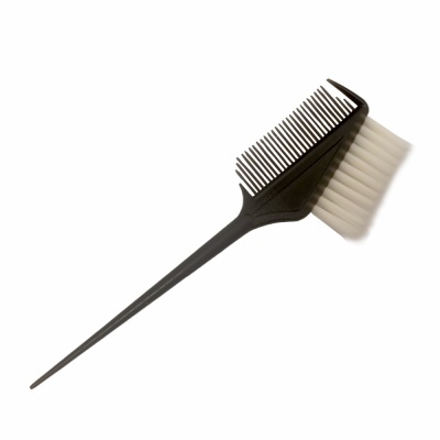 Pente de coloração capilar preto com dentes e cerdas brancas