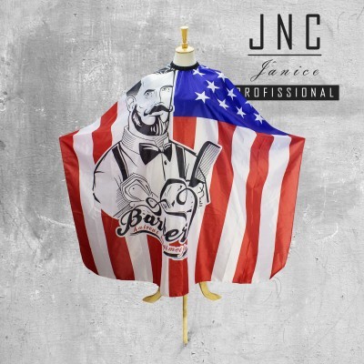 Capa de barbeiro com padrão da bandeira dos EUA e ilustração de barbeiro