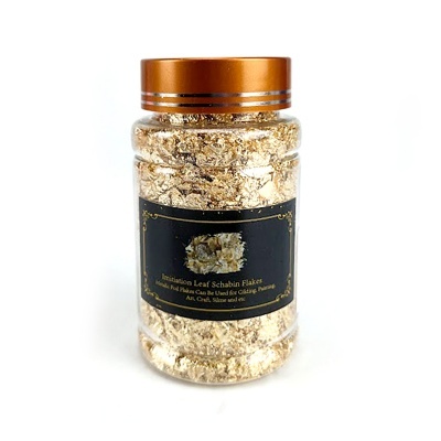 Frasco de plástico com folhas de ouro falso para artesanato