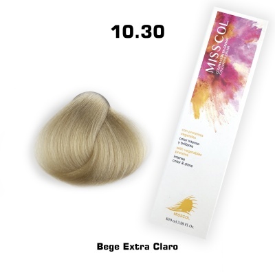 mostruário de cor cabelo bege extra claro 10.30 com embalagem MISS COL color intenso