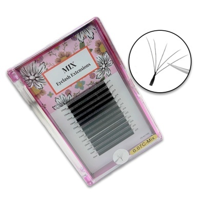 Estojo de extensões de pestanas com variedade de cores e embalagem rosa