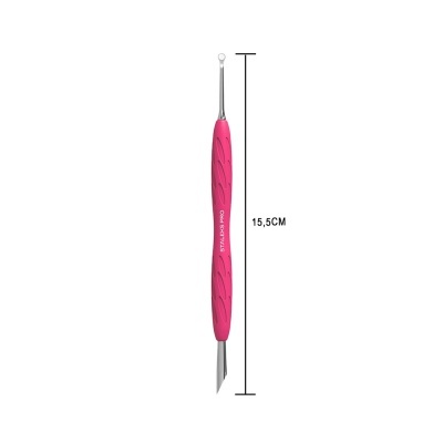 Ferramenta dupla cor-de-rosa com cabo texturizado para extração de comedões, 15,5 cm.
