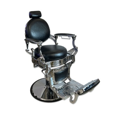 Cadeira de barbeiro vintage em metal e estofado preto