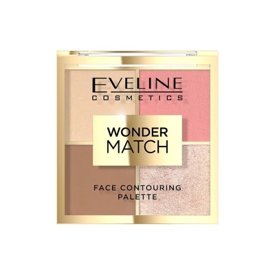 Paleta de contorno facial Eveline Cosmetics Wonder Match com quatro tons em embalagem transparente e dourada