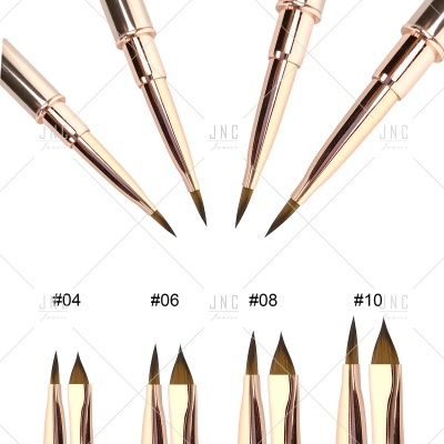 Quatro pincéis de unhas com cabo dourado e cerdas finas, numerados #04 a #10