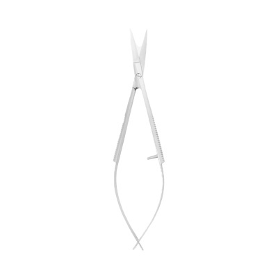 Tesoura cirúrgica de metal com lâminas afiadas e alças finas