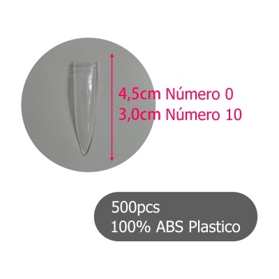 Unha postiça transparente com tamanhos e quantidade indicados