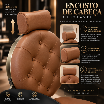Encosto de cabeça ajustável em couro PU castanho com espuma macia num banco almofadado
