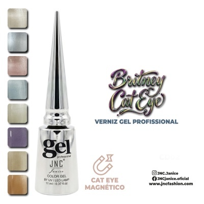 Verniz gel profissional JNC Janice com amostras de cores e texto promocional.