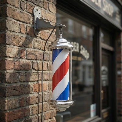 Barbeador de rua clássico na parede de tijolos