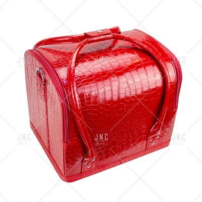 Mala vermelha textura pele de crocodilo para viagem ou cosméticos