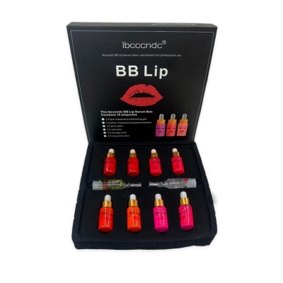 Estojo preto aberto com 10 ampolas coloridas para cuidados labiais