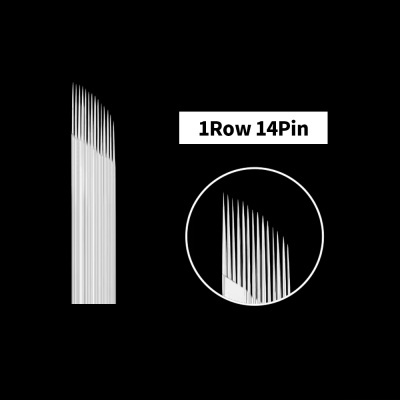 Agulhas metálicas alinadas 1Row 14Pin sobre fundo preto