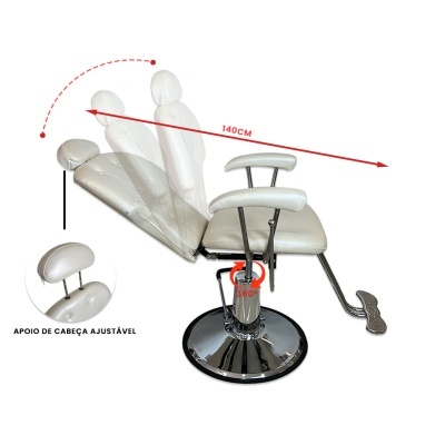 Cadeira de barbeiro ajustável cinza com estrutura cromada e cabeceira ajustável